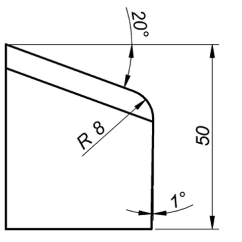 TRADEMASTER - J-BEVELLING TOOL BIT J20/50/R8 20 DEG X 50MM HIGH 8MM RAD